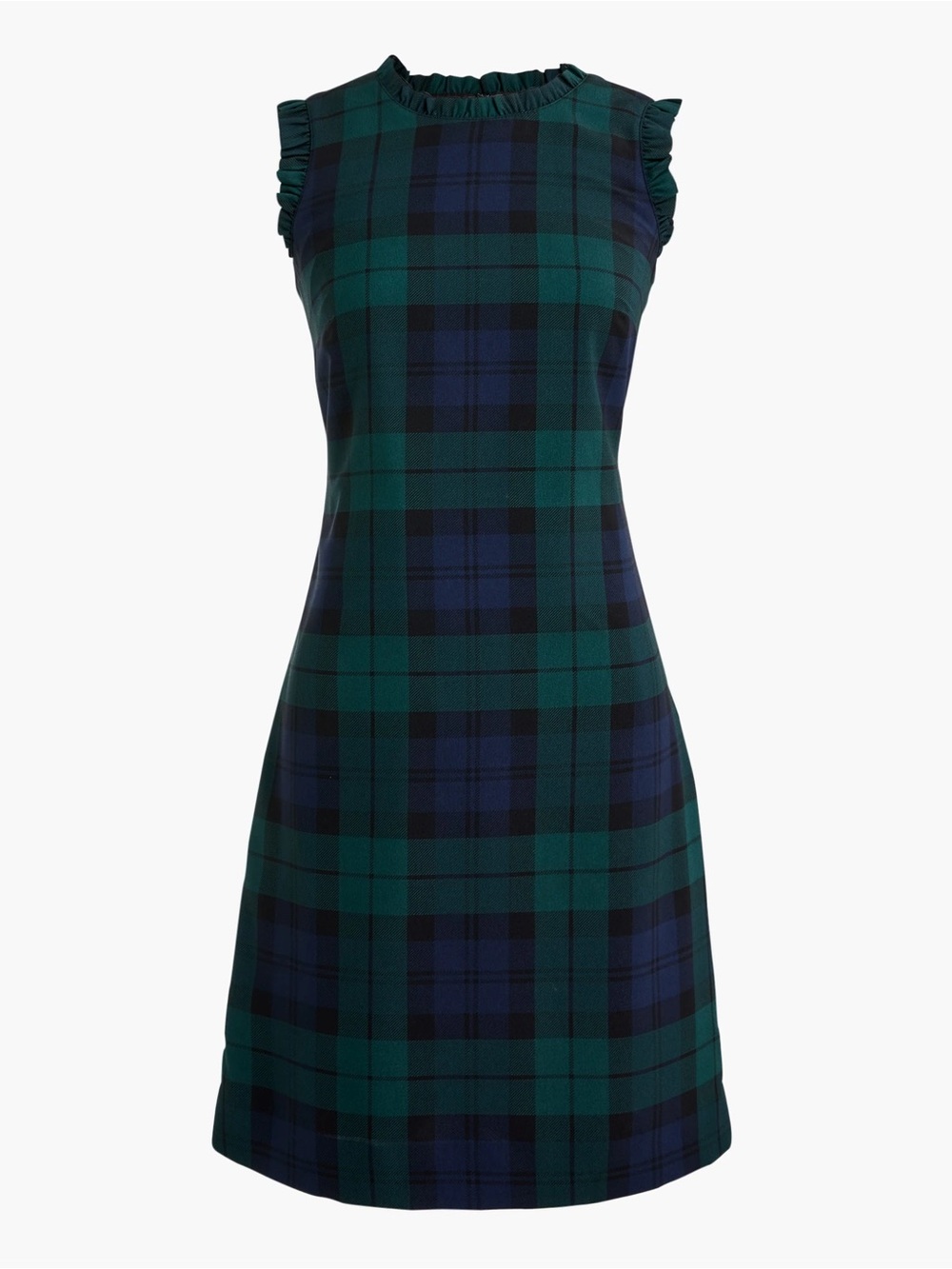 NWT J.Crew Factory Black Watch Plaid Ruffle Neck Dress Green Navy 6 Holiday Fall